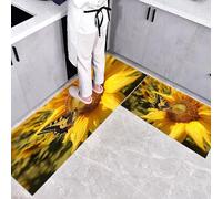 CEDNXOER Juego de 2 Alfombras de Cocina Antideslizantes Mariposa Girasol, Alfombras Campos Paisaje Plantas Lavables para Pasillo, Comedor y Entrada, 40×60cm+40×120cm