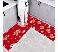 CEDNXOER Juego de 2 Alfombras de Cocina Antideslizantes Rojo, Alfombras Galletas Navideñas Copos Nieve Blancos Lavables Antifatiga Alfombrillas para Pasillo, Comedor y Entrada, 43×75cm+43×120cm