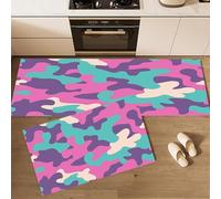 CEDNXOER Juego de 2 Alfombrillas Cocina Antideslizantes Antifatiga, Camuflaje Cian Lavables Resistentes a Manchas Dibujo Animado Garabato, Alfombra Pasillo Suave, 40×60cm+40×120cm
