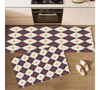 CEDNXOER Juego de 2 Alfombrillas Cocina Antideslizantes Antifatiga, Rombo Garabato Lavables Resistentes a Manchas Geometría, Alfombra Pasillo Suave, 45×75cm+45×150cm