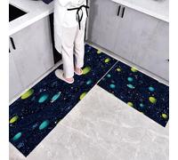 CEDNXOER Juego de 2 Piezas Antideslizantes para Cocina, Alfombra de Cocina con Galaxia Planeta, Alfombras Dibujos Animados Universo para Comedor, Dormitorio, Entrada, Salón, 45×75cm+45×150cm