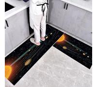 CEDNXOER Juegos de Tapetes de Cocina 2 Piezas Antideslizante Alfombra de Cocina Lavable Espacio Universo Sistema Solar Planetas Alfombras para Pasillo Dormitorio, 43×75cm+43×120cm