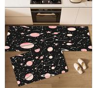 CEDNXOER Juegos de Tapetes de Cocina 2 Piezas Antideslizante Alfombra de Cocina Lavable Espacio Universo Planeta Rosa Constelación Alfombras para Pasillo Dormitorio, 50×80cm+50×160cm