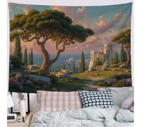 CEDNXOER Mediterráneo Arquitectura Tapiz Pared, Fondo de Clásico Horizonte Tapices De Pared,Colcha De Pícnic,Manta De Pared, Decorativo 120 × 150 cm