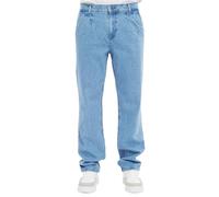 CEDY DENIM - Pantalones vaqueros holgados para hombre, corte recto regular, estilo plisado, estilo vaquero, CD354, azul claro, 33W / 32L
