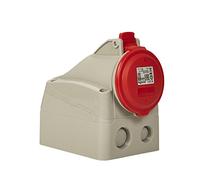 CEE 16A Toma de montaje en superficie , rojo de 5 pines (3P + N + PE), 6 h (400 V / 16 A), clase de protección IP44, IK09