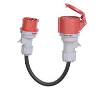 CEE Adaptador de enchufe de 16A a toma de 32A con cubierta protectora, trifásico, 5 pines, protección IP44 contra agua y polvo, portátil, apto para uso industrial y doméstico (16-32)