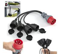 CEE Adaptador divisor de 400 V 16 A a 4 x 230 V Cable de extensión de acoplamiento de 0,5 m con tapa con bisagras y enchufe de protección de contacto para caravanas Camping