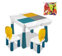 CEEDIR Mesa infantil 6 en 1, mesa de juegos multifuncional, mesa de actividades con 163 piezas de bloques de construcción y 2 sillas para habitación infantil y guardería para niños, bloque de