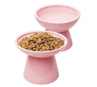 CEEFU 2 cuencos elevados para gatos extra anchos para alimentos y agua, fatiga del bigote, plato ancho de cerámica para alimentos poco profundos, sin plomo ni cadmio, altura elevada para gatos, color