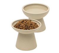 CEEFU 2 cuencos elevados para gatos extra anchos para alimentos y agua, fatiga del bigote, plato ancho de cerámica para alimentos poco profundos, sin plomo ni cadmio, altura elevada para gatos