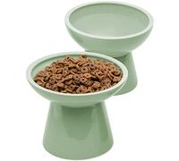 CEEFU Comederos Elevados Extra Anchos para Gatos - Cerámica para Comida y Agua, Anchos y Poco Profundos, Sin Plomo ni Cadmio, Gran Altura - Verde