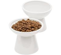 CEEFU Comederos Elevados Extra Anchos para Gatos - Cerámica para Comida y Agua, Anchos y Poco Profundos, Sin Plomo ni Cadmio, Gran Altura, Blanco
