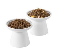 CEEFU Cuenco elevado de cerámica extra ancho para gatos, plato poco profundo de 6.2 pulgadas para aliviar la fatiga del bigote, 5 pulgadas de altura para una fácil alimentación, cuencos elevados