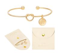 CEELGON Pulsera con inicial de nudo y bolsa de microfibra para joyería, regalos de propuesta de dama de honor para boda, fiesta nupcial (beige dorado)