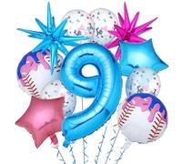 Ceenna 11 globos de béisbol para fiesta de cumpleaños de helado, decoración de cumpleaños 9, decoración de cumpleaños, suministros de fiesta temática deportiva, globos de aluminio número 9 de 32
