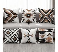 Ceexolliss Juego de 6 Fundas de cojín rústicas Aztecas del suroeste Occidental marrón con Textura de Madera para decoración del hogar, 45,7 x 45,7 cm
