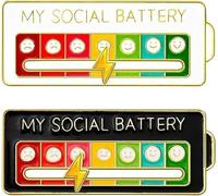 Ceeyoll 2 Piezas Social Battery Pins, My Social Battery Pins, Broche De BateríA Social, Interactivas Divertido Broche De Estado De Ánimo, Para Mujeres Y Hombres, Bonito Regalo Creativo.