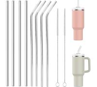 Ceeyoll 8 Pajitas de Acero Inoxidable,Pajitas Reutilizables, Pajitas de Metal Reutilizables,Stanley Cup Accesorios,Reusable Stainless Steel Straws Con 2 Cepillos De Limpieza,para vaso de viaje