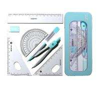 Ceeyoll Compas Escolar, Kit de Aprendizaje Completo,7 Piezas Set de Geometría,Juego de Compás Con Ecuadra, Regla, Borrador y Recambios Caja de Kit de Transportador para útiles Escolares y Escolares.