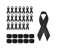 Ceeyoll Juego de 20 Pines De luto, 10 Pulseras De Luto, Broches De Satén Negro y Brazaletes Elásticos de luto, Cintas de Luto y Condolencias Para Mostrar Simpatía.