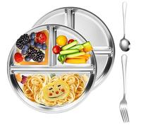 Ceeyoll Plato Divididos,Platos de Control de Porciones,Plato Llano Dividido de Picnic,Traiga un tenedor de acero y una cuchara redonda,Camping Bandejas Plato Cena Infantil Plato Familiar Separado.