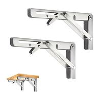 CEEYSEE 2 soportes plegables para estantes de 10 pulgadas, acero inoxidable pesado, soporte de pared triangular, soporte plegable para mesas, bancos, ahorro de espacio (plateado, 10 pulgadas)