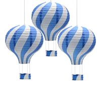 CEEYSEE 3 faroles de papel de 30 cm, faroles de papel azul para colgar globos de aire caliente, faroles de papel para cumpleaños, boda, Navidad, decoración de fiesta de Halloween (azul/RQLNS)