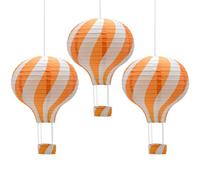 CEEYSEE 3 piezas globos aerostáticos colgantes de 30 cm, de papel multicolor, farolillos con góndola, farolillos de papel plegables para bodas, decoraciones de fiesta (naranja/RQCNS)