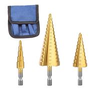 CEEYSEE Juego de 3 brocas cónicas Hex Shank con revestimiento de titanio HSS para metal, madera, plásticos, brocas cónicas de 4-12 mm/4-20 mm/4-32 mm