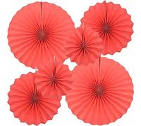 CEEYSEE Paquete de 6 abanicos de papel colgantes redondos para decoración de fiestas, fiestas de té, cumpleaños, novias, bodas, eventos de graduación (rojo/SHOS)