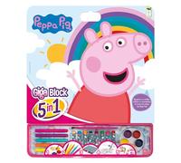 Cefa Toys- Actividades Giga Block 5 en 1 Peppa, 25 Hojas para Colorear FSC, 8 Pinturas de Cera,5 Rotuladores, 5 Acuarelas y Hoja de Pegatinas Removibles. Apto para niños a partir de 3 años.