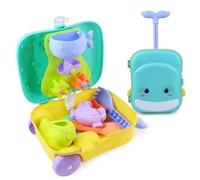CEFA TOYS - Trolley de Playa Bio - Juguetes de Arena Sostenibles | 28 cm (asa hasta 46 cm), 0,65 kg, incluye pala rastrillo regadera molino 4 moldes