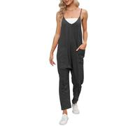 Cegerne Pantalones de trabajo para mujer Mono holgado Peto sin mangas con grandes bolsillos, Gris oscuro, L