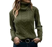Cegerne Suéter de Mujer Cuello de Tortuga Cable de Punto Elegante Manga Larga Tops Suelto Grueso Casual Suéter de Invierno Suave, Verde Militar, M