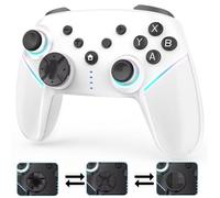Cehensy Mando Switch Inalambrico para Switch/OLED/Lite/PC,Mandos Switch con LED RGB 9 Colores,950mAh,Programable,Mando Switch Pro Mando PC con Gyro Axis/Doble Vibración/Turbo,Blanco