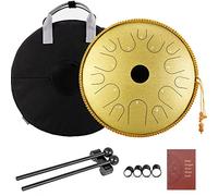 CEHJZQRPL Tambor de lengua 14 pulgadas 14 notas Tambor en forma de plato de acero de cobre con decoración de cuerda Mazos Bolsa de transporte Instrumento de percusión musical profesional for meditació