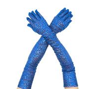 CEHTK Guantes Largos Elegantes con Lentejuelas para Mujer y niña, Brillantes, para Fiestas, Bailes, Disfraces, Coderas, Ceremonias, Fiestas, Azules.