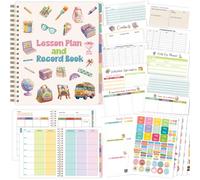 Ceiba Tree Planificador de lecciones y libro de registro sin fecha, 8.5 x 11 pulgadas, libro de asistencia, 10 meses, 50 semanas, plan de lecciones, 7 períodos, retro, Groovy