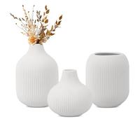 CeiBand 3PCS Conjunto de Jarrones de Cerámica para Flores y Hierba Pampas, Florero Redondo Decorativo Moderno Minimalista para Hogar, Decoración de Mesa para Sala de Estar, Dormitorio - Blanco Roto