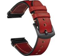 CeiBand Quickfit 22mm Correa Cuero para Garmin Fenix 8 47 mm / 7/6/5, Hombres Mujer Cómoda Correas Banda Cuero Suave Muñequeras Pulseras para Garmin Fenix 7 Pro/Descent G2/Epix/Quatix 7 - Rojo