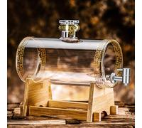 CEIEVER - Dispensador de bebidas con soporte, dispensador de bebidas en forma de barril de 5 litros, jarra de whisky con grifo y tapón de cierre de corcho, dispensador de alcohol transparente para