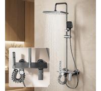 CEIEVER Juego de ducha mezcladora gris, sistema de ducha de baño con cabezal de ducha de mano de 3 modos, kit de riel elevador ajustable, válvula espacial de aluminio y latón, acabado gris