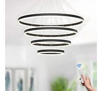 Ceiling Dimmable Black Ring Chandelier with Remote Control Adjustable Height LED Pendant Light for Foyer Living Room Bedroom Kitchen Island Round (20+40+60+80cm)
