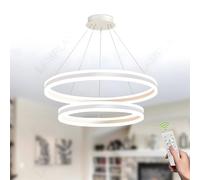 Ceiling Dimmable Round LED Pendant Light with Remote Control Adjustable Height 6000K White Ring Chandelier for Foyer Living Room Bedroom Dining Kitchen Island Ø60+80cm