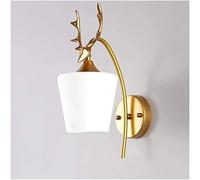 Ceiling Gold Antlers Wall Lamp, White Glass Globe Wall, Mid Century Retro Style Wall Light, Bedside Reading Lamp, LED Lighting Fixture for Bedroom Living Room Hallway