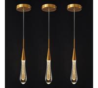 Ceiling Gold Teardrop Crystal Pendant Lights Set Dimmable LED Ceiling Fixtures for Kitchen Island Bedroom Hallway Pack of 3