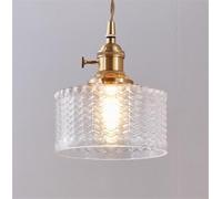Ceiling Japanese Retro Chandelier, Fish Scale Pattern Glass Lighting Fixtures, E27 Light Source Pure Brass Hanging Lamp, Bedside Bedroom Cafe Dining Room Kitchen Island Den