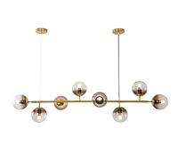Ceiling LED Chandelier Fixture 8 Lights for Dining Kitchen Island Living Room Mid Century Style Metal Pendant Light with Glass Globe Gold Finish 160x44.5cm (63x18inch)