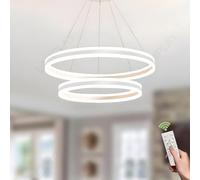 Ceiling LED Pendant Light with White Ring Chandelier Dimmable Remote Control Adjustable Height for Foyer Living Room Bedroom Dining Kitchen Island 6000K Round Shape 40+60cm